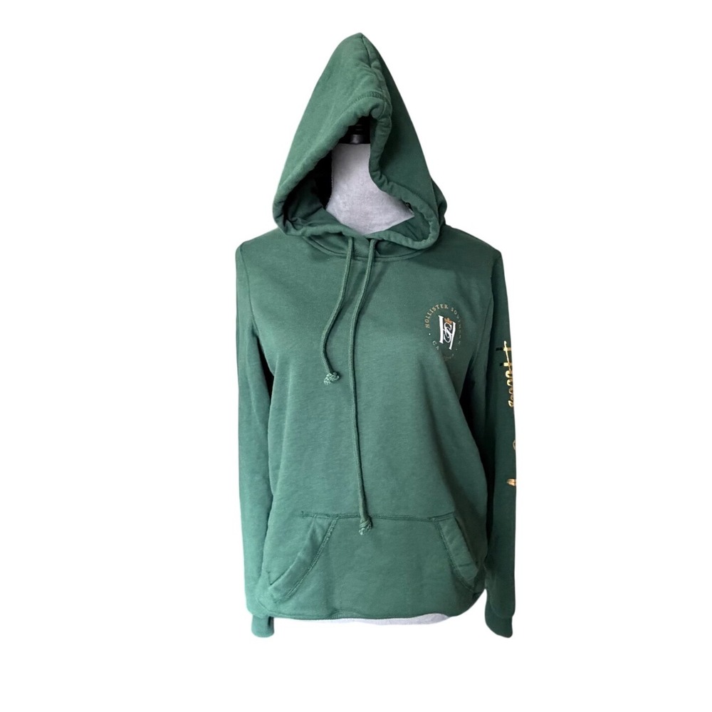 NWT Hollister Southern California Green Fleece Hoodie Gold Graphic‎ Medium